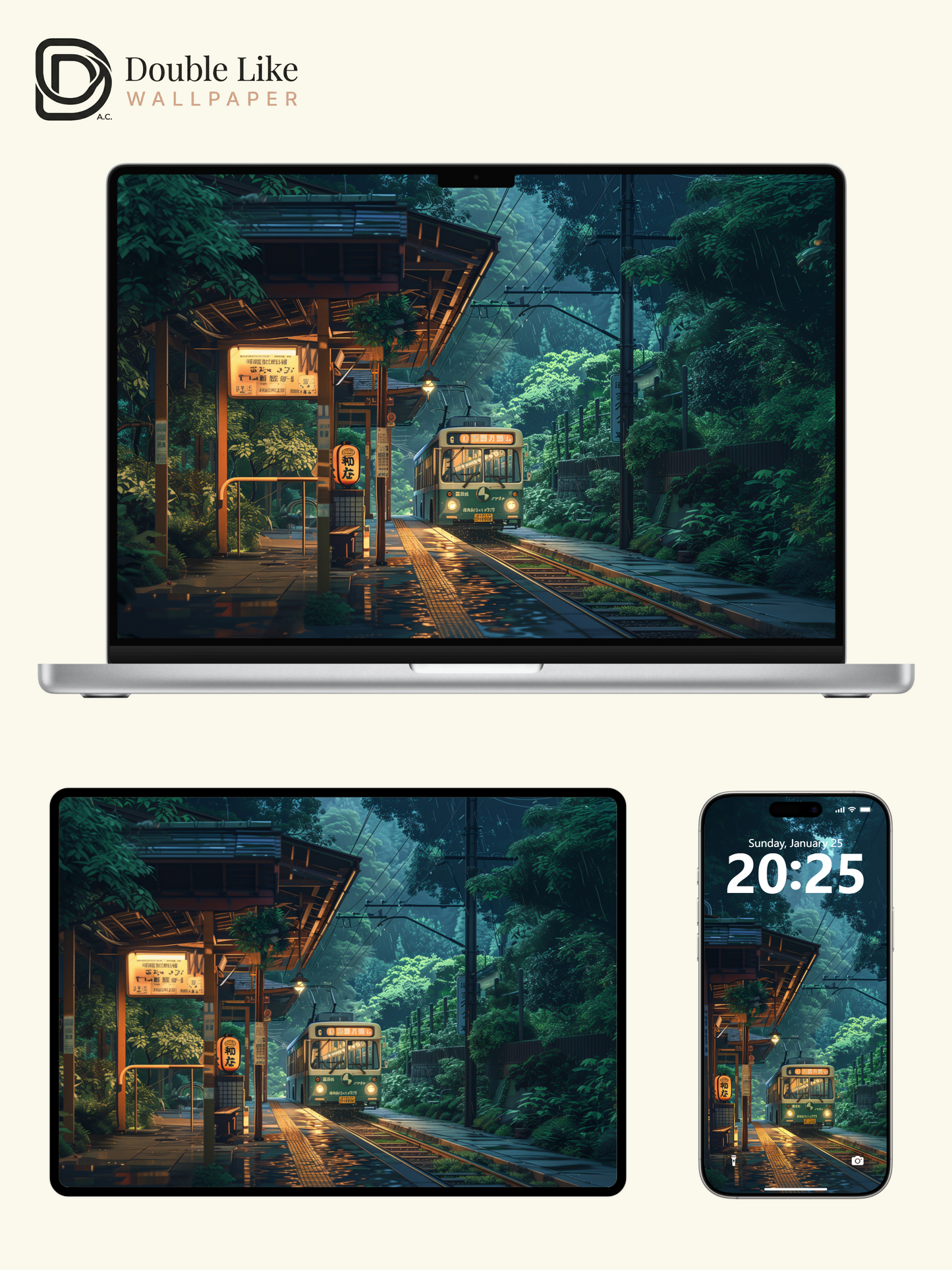 Rainy Forest Train Station Evening Anime Aesthetic Wallpaper Pack [#WGF016]