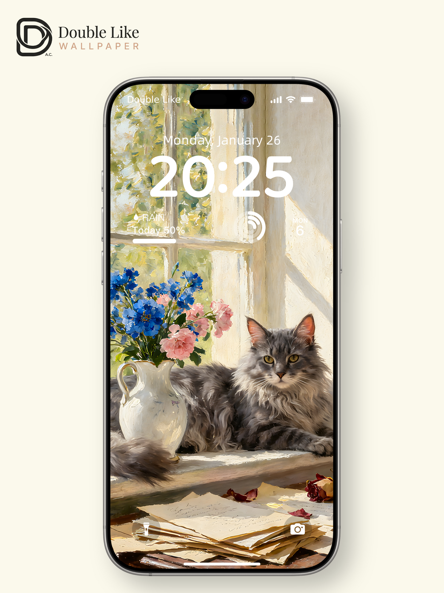 Vintage Oil Painting Fluffy Maine Coon Cat Window Flowers Aesthetic Wallpaper Pack [#ZMY497]