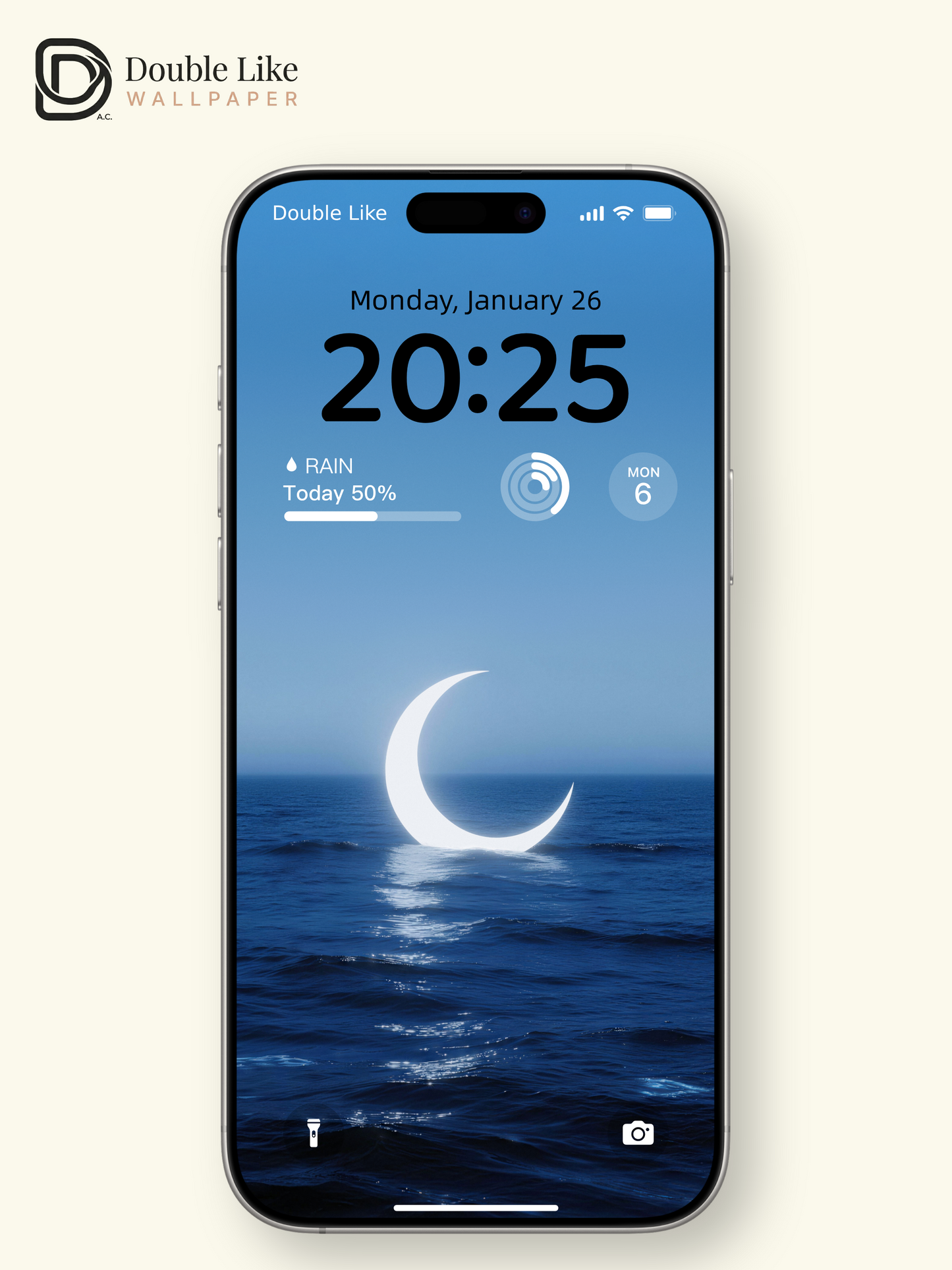 Glowing Crescent Moon On Deep Blue Sea Minimal Dreamy Ocean Wallpaper Pack [#LFHL30504]