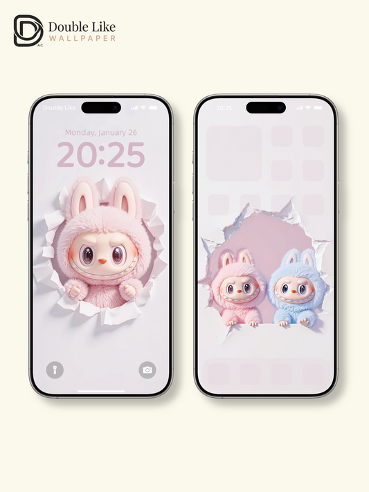 Pink & Blue Twin Dream · Cute Bunny Breaking Wall Wallpaper Set [#JJ94]