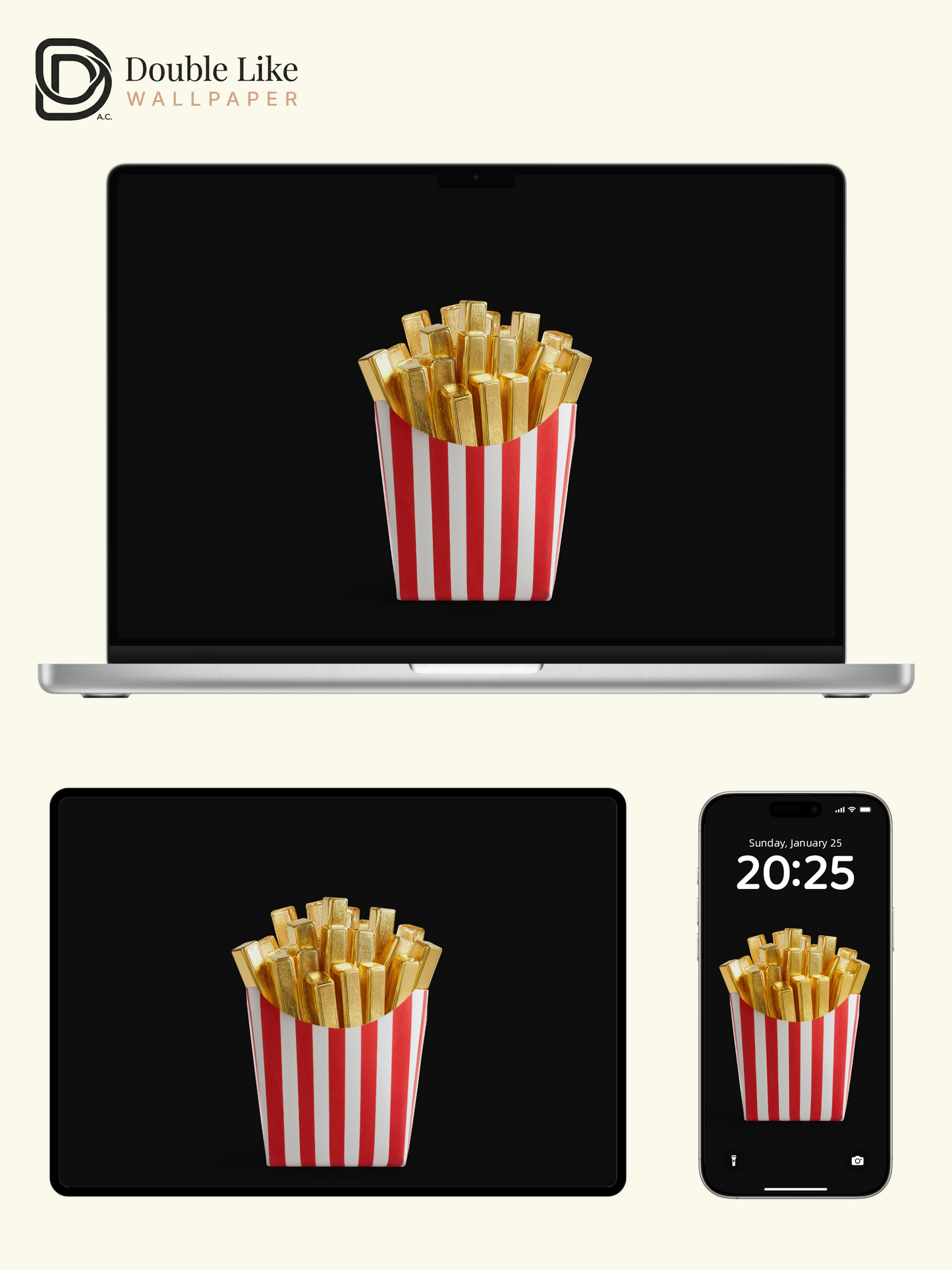 Golden French Fries Dark Minimalist 3D Wallpaper Pack [#JJ209051]