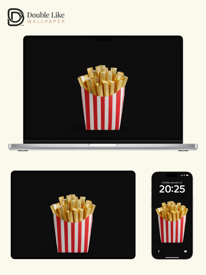 Golden French Fries Dark Minimalist 3D Wallpaper Pack [#JJ209051]