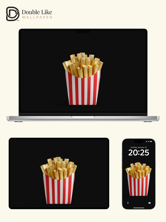 Golden French Fries Dark Minimalist 3D Wallpaper Pack [#JJ209051]