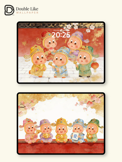 Product Name: Five Cute Lucky Kids Happy New Year Full Wallpaper Pack [#JJ324]