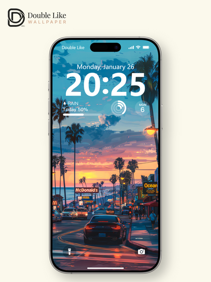 Retro Sunset Beach Boulevard Palm Trees Anime Aesthetic Wallpaper Pack [#WGF093]