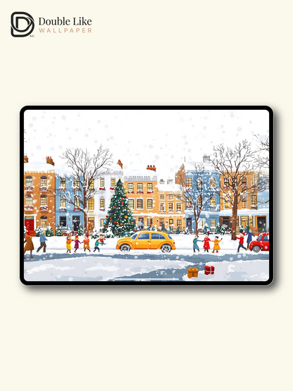 Cozy Christmas Town Snow Street Illustration Aesthetic Wallpaper Pack [#WGF077]