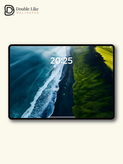 Peaceful Black Sand Beach Ocean Aerial Lock Screen Wallpaper Pack [#ZJYX0446]