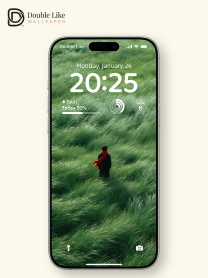 Windy Green Grassland & Red Scarf Solitary Figure Aesthetic Wallpaper Pack [#JJ230807]