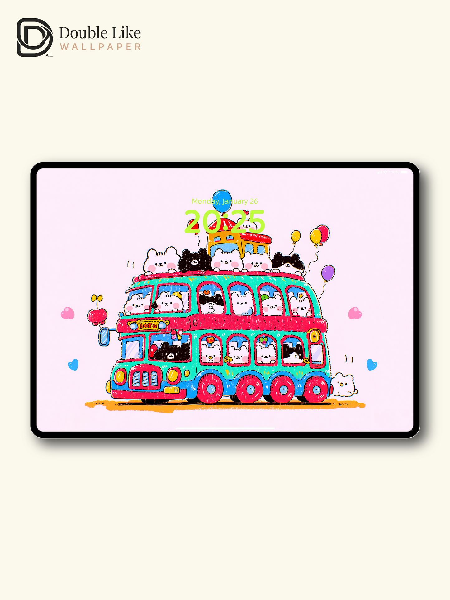 Cute Kawaii Animals Double Decker Party Bus Aesthetic Wallpaper Pack [#HW1502]