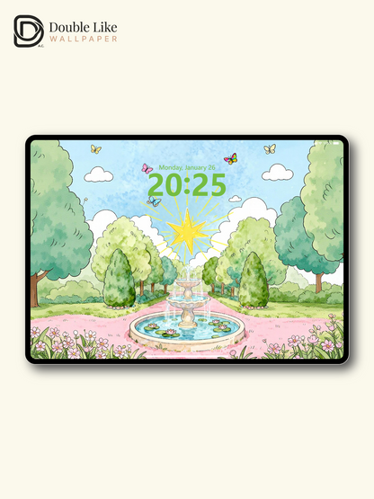 Escape to a fairy garden! This wish star fountain live wallpaper fits all phones [#HWWa005]