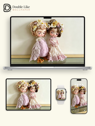 Vintage Floral Twin Blythe Dolls Pastel Dreamy Aesthetic Wallpaper [#HWWs003]