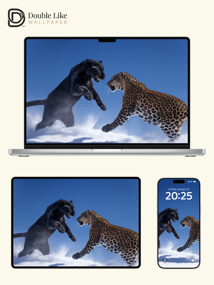 Wild Dual Leopards Snowy Atmosphere Wallpaper Pack [#LFHL30122]