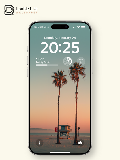 California Sunset Palm Trees & Lifeguard Tower Beach Wallpaper Pack [#JJ1336]