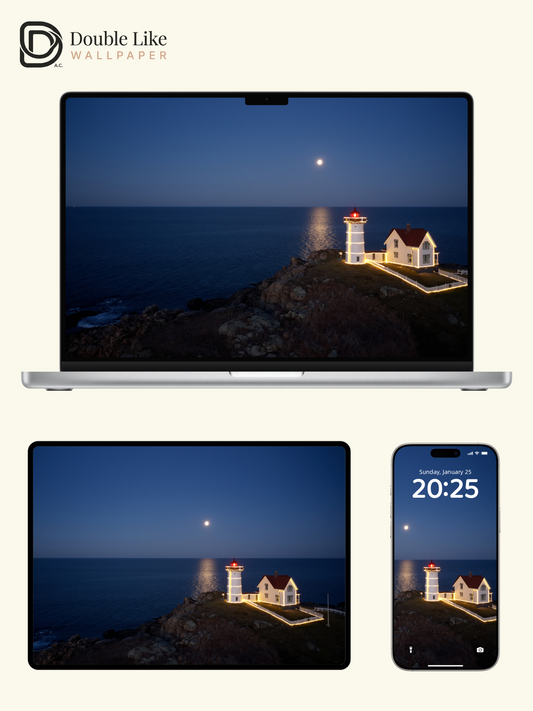 Glowing Lighthouse Moonlight Ocean Ambient Wallpaper Pack [#ZJYX0145]