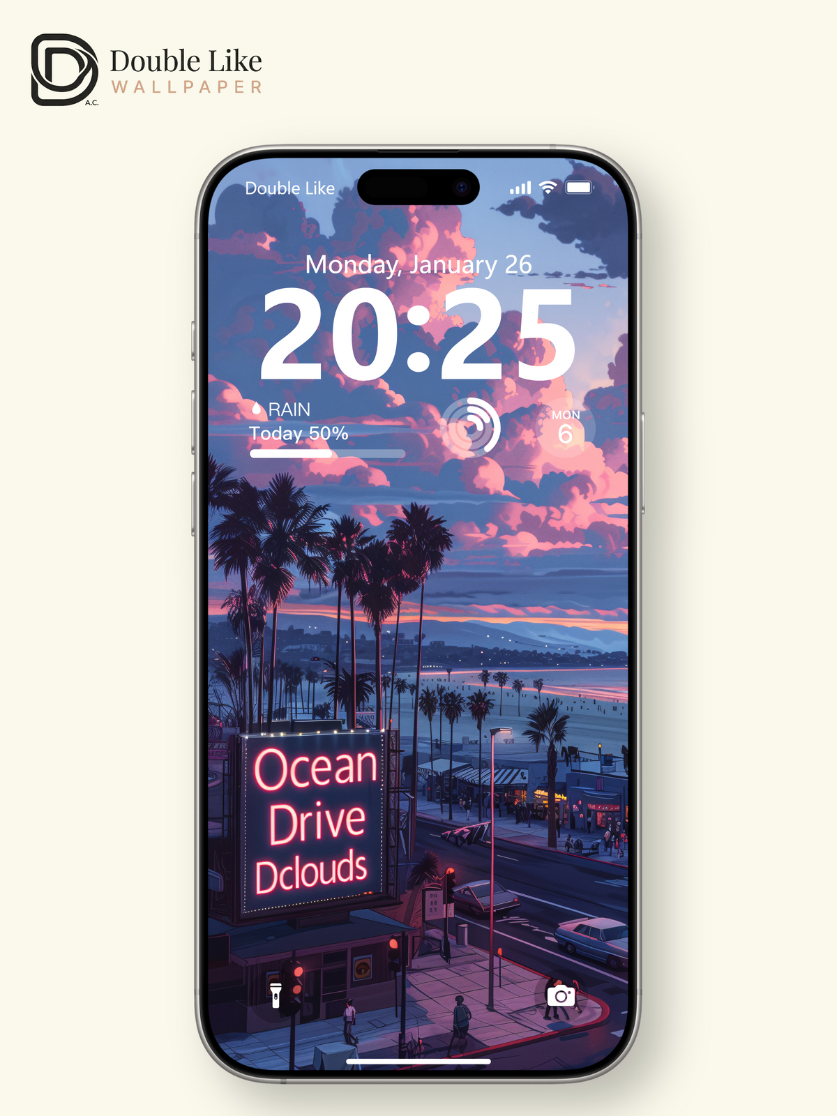 Retro Sunset Ocean Drive Palm Trees Anime Aesthetic Wallpaper Pack [#WGF087]