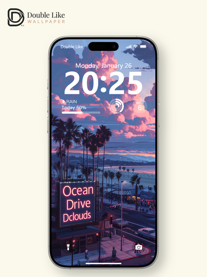 Retro Sunset Ocean Drive Palm Trees Anime Aesthetic Wallpaper Pack [#WGF087]