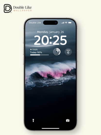 Atmospheric Pink Foam Dark Ocean Wave Wallpaper Pack, Compatible with iPhone & Android Lock Screen, Tablet, PC & Smart Watch HD Wallpapers [#ZMY016]