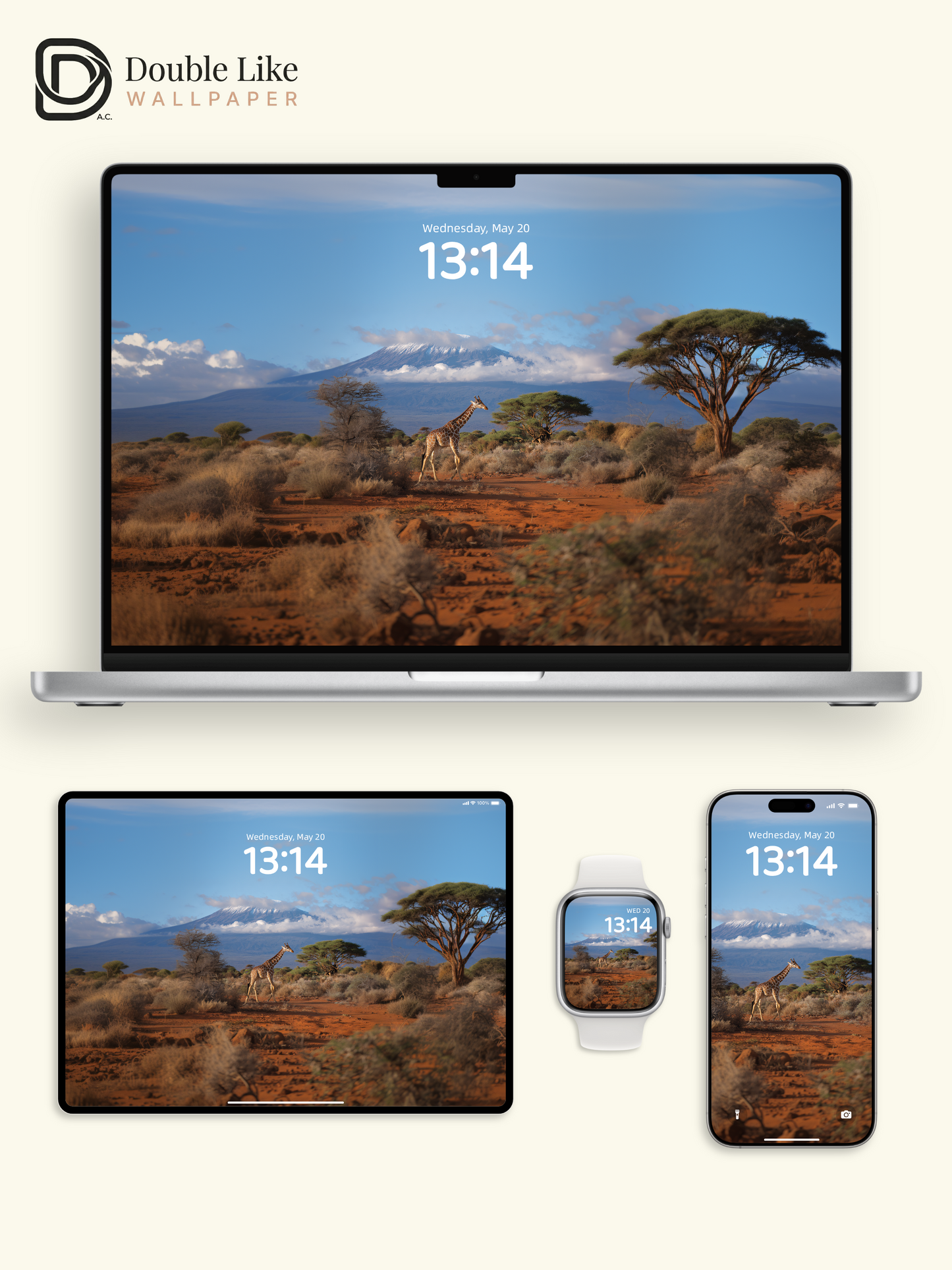 African Savanna Giraffe & Mount Kilimanjaro Nature Aesthetic Wallpaper Pack [#JJ1387]