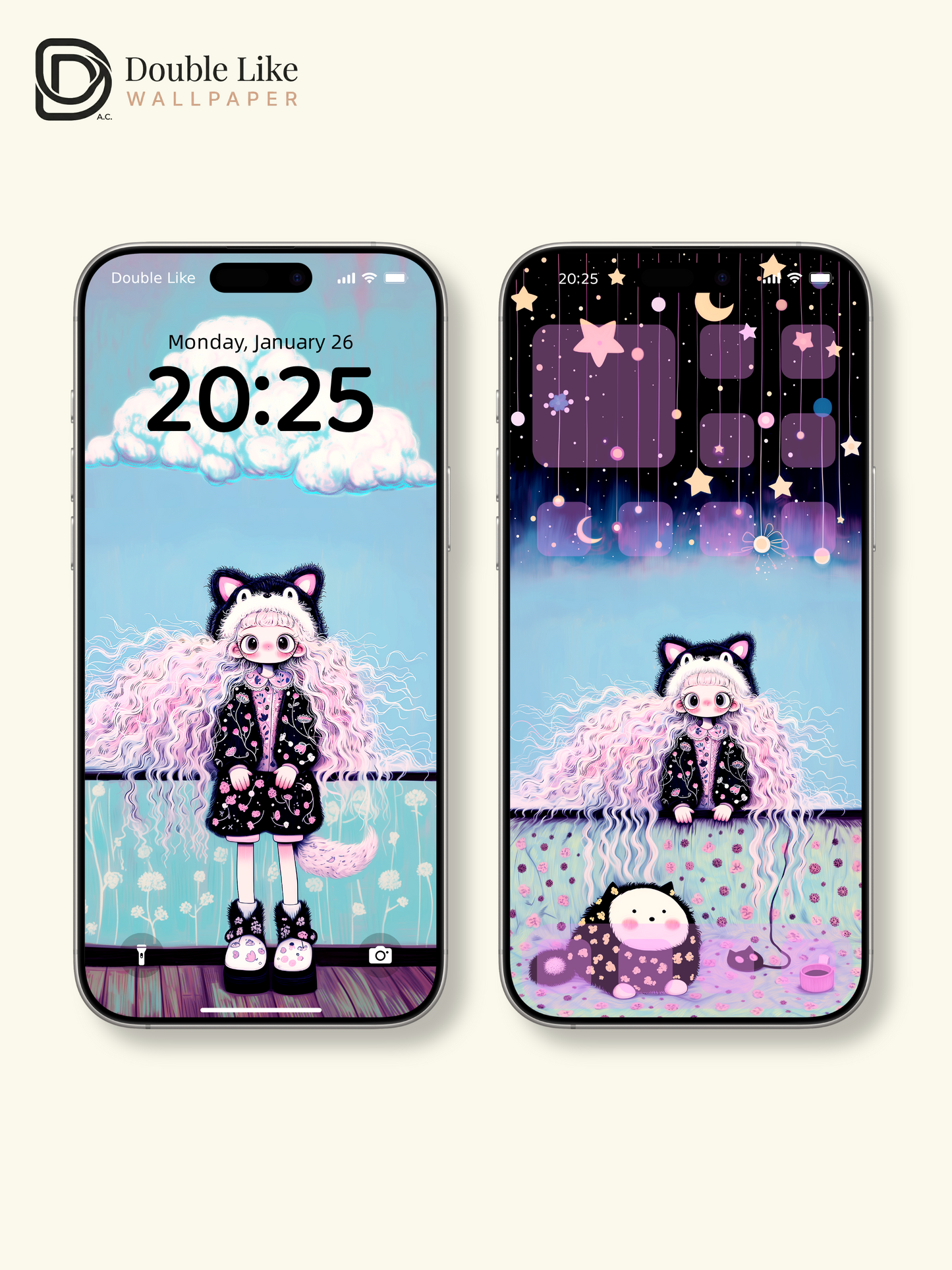 Kawaii Anime Girl Black Cat Beanie Pastel Wallpaper Pack [#HW1481]