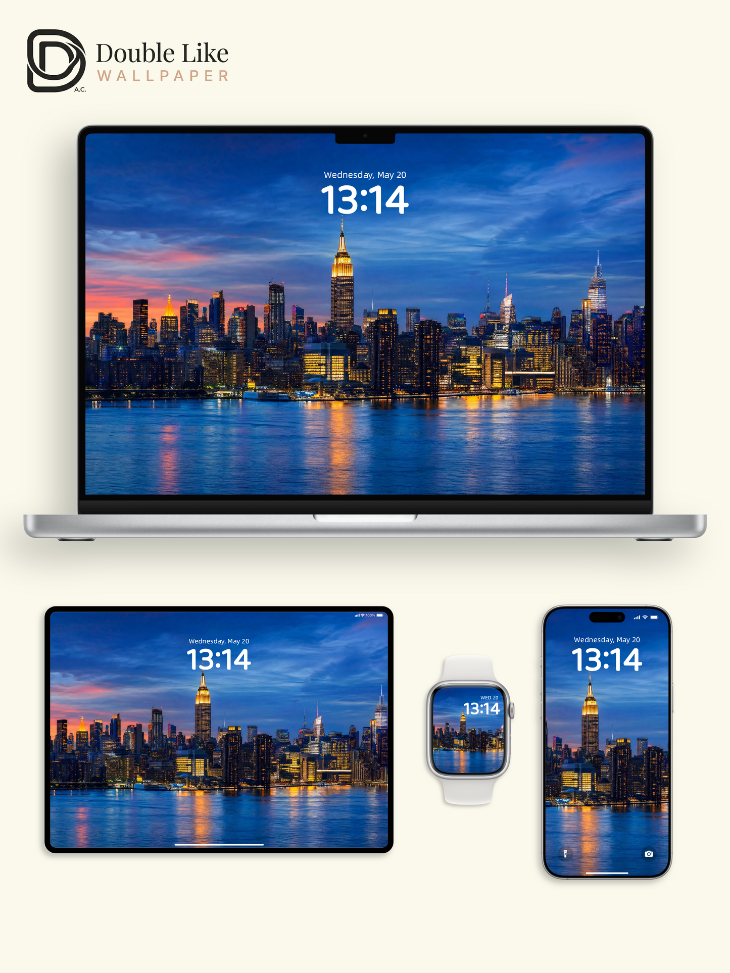 New York City Skyline Twilight Water Reflection Landscape Wallpaper Pack [#ZJYR002]