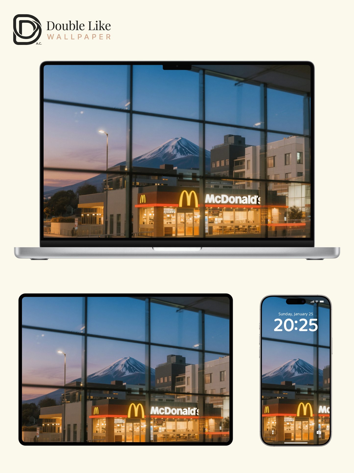 Mount Fuji McDonald's Twilight Window View Aesthetic Wallpaper Pack [#JJ20919]