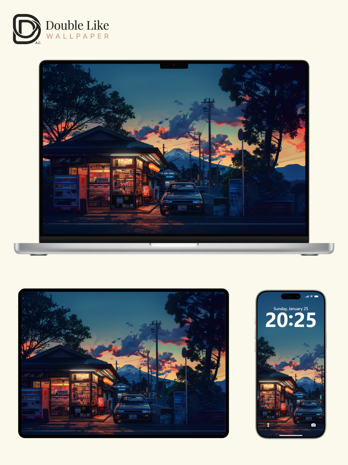 Sunset Mount Fuji Japanese Street Retro Car Anime Aesthetic Wallpaper Pack [#WGF104]