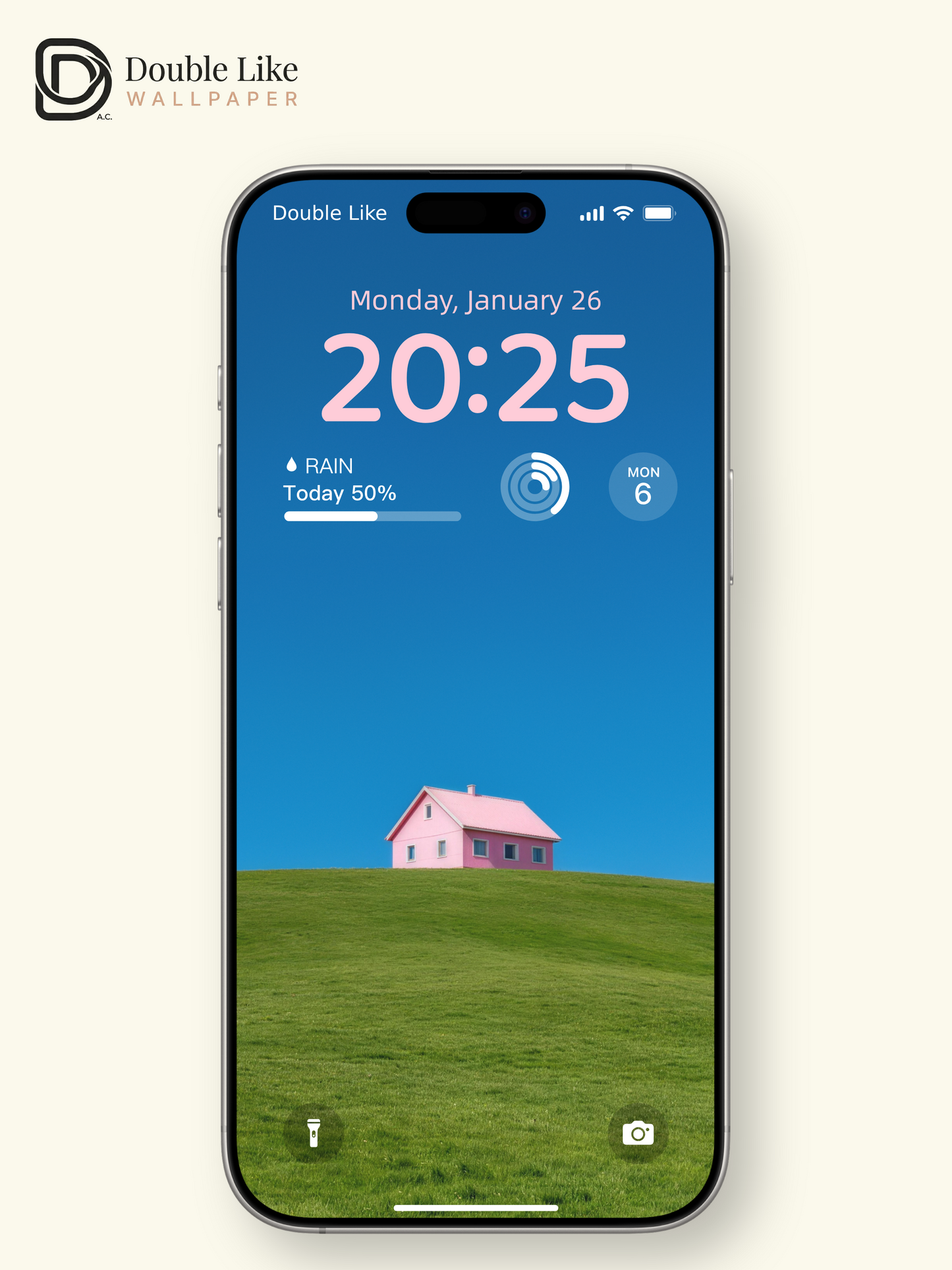 Minimalist Pink House on Green Hill Aesthetic Wallpaper Pack [#LFHL30605]
