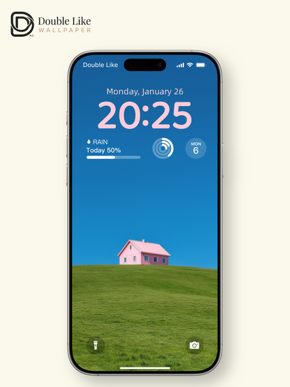 Minimalist Pink House on Green Hill Aesthetic Wallpaper Pack [#LFHL30605]