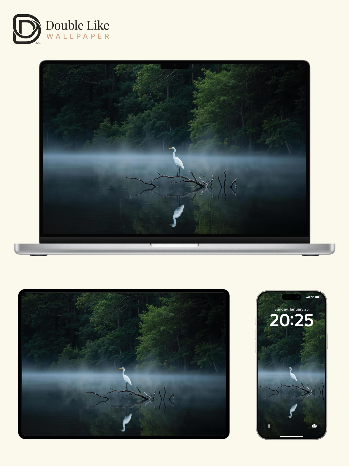 Misty Lake Lonely Egret Scenery Wallpaper Pack [#LFHL30321]