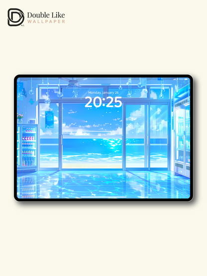 "Seaside Convenience Store – Blue Summer" Anime Illustration Wallpaper Set [#LFHL1011]