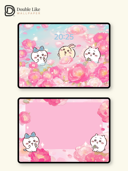 Pink Peony Garden – Kawaii Romantic Floral Wallpaper Set [#CKW362]
