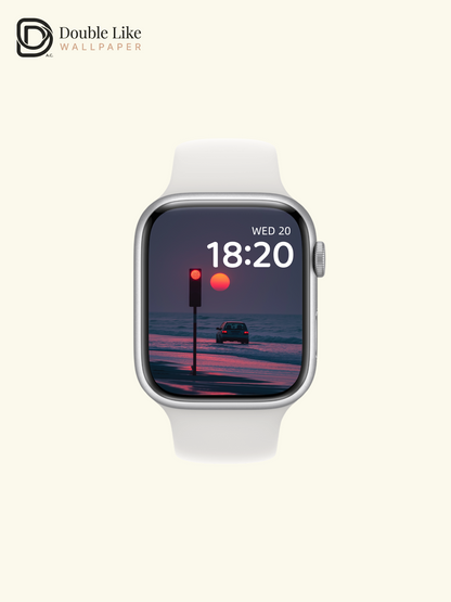 Lonely Red Traffic Light Sunset Beach Digital Art Wallpaper Pack [#ZJY218]