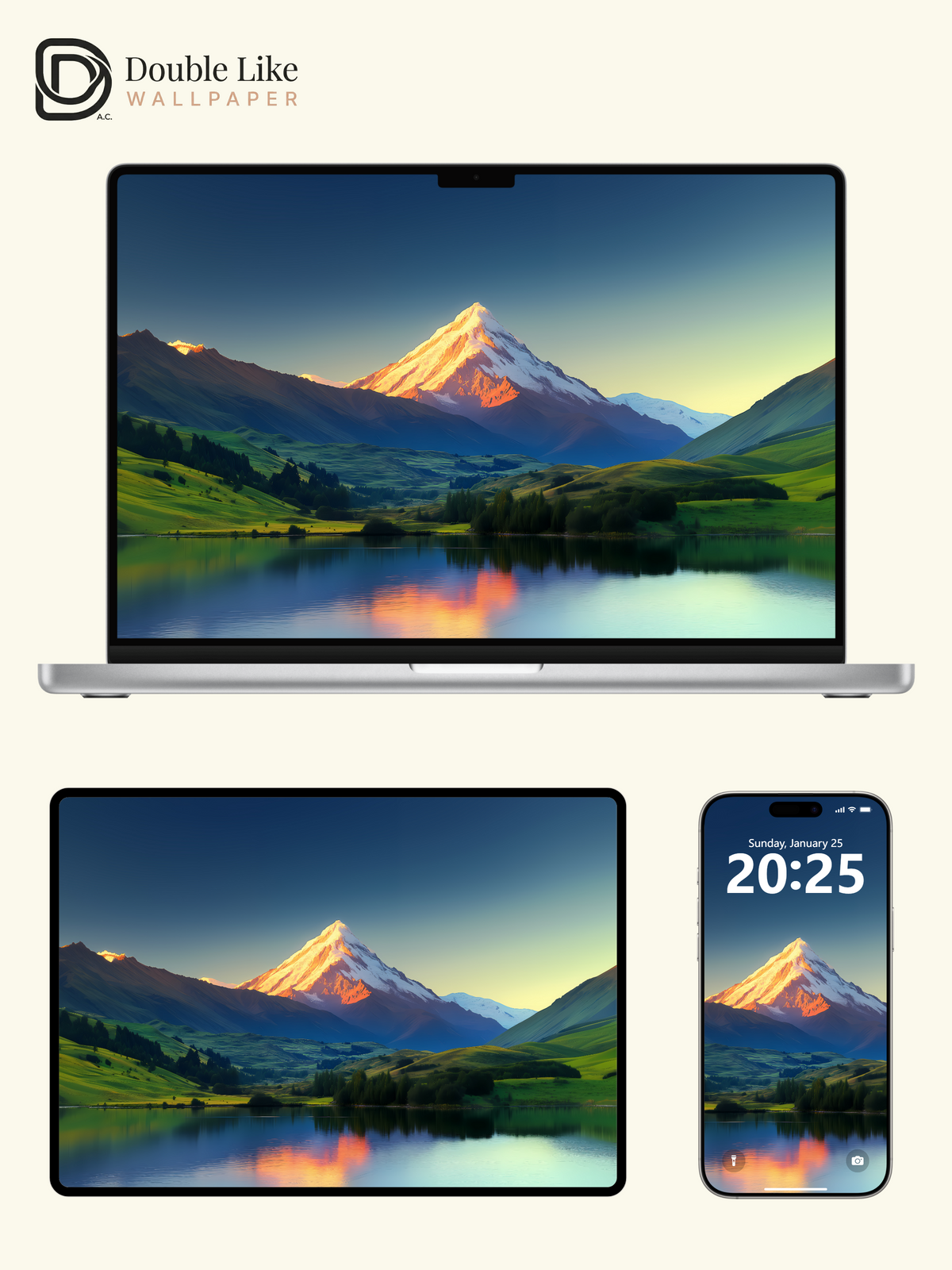 Golden Mountain Peak Lake Reflection Inspirational Wallpaper Pack [#WGF085]