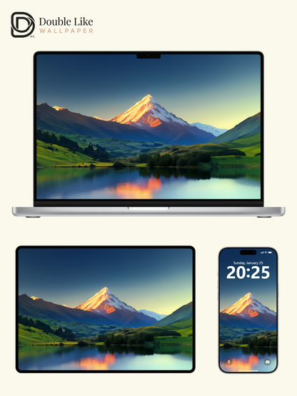 Golden Mountain Peak Lake Reflection Inspirational Wallpaper Pack [#WGF085]