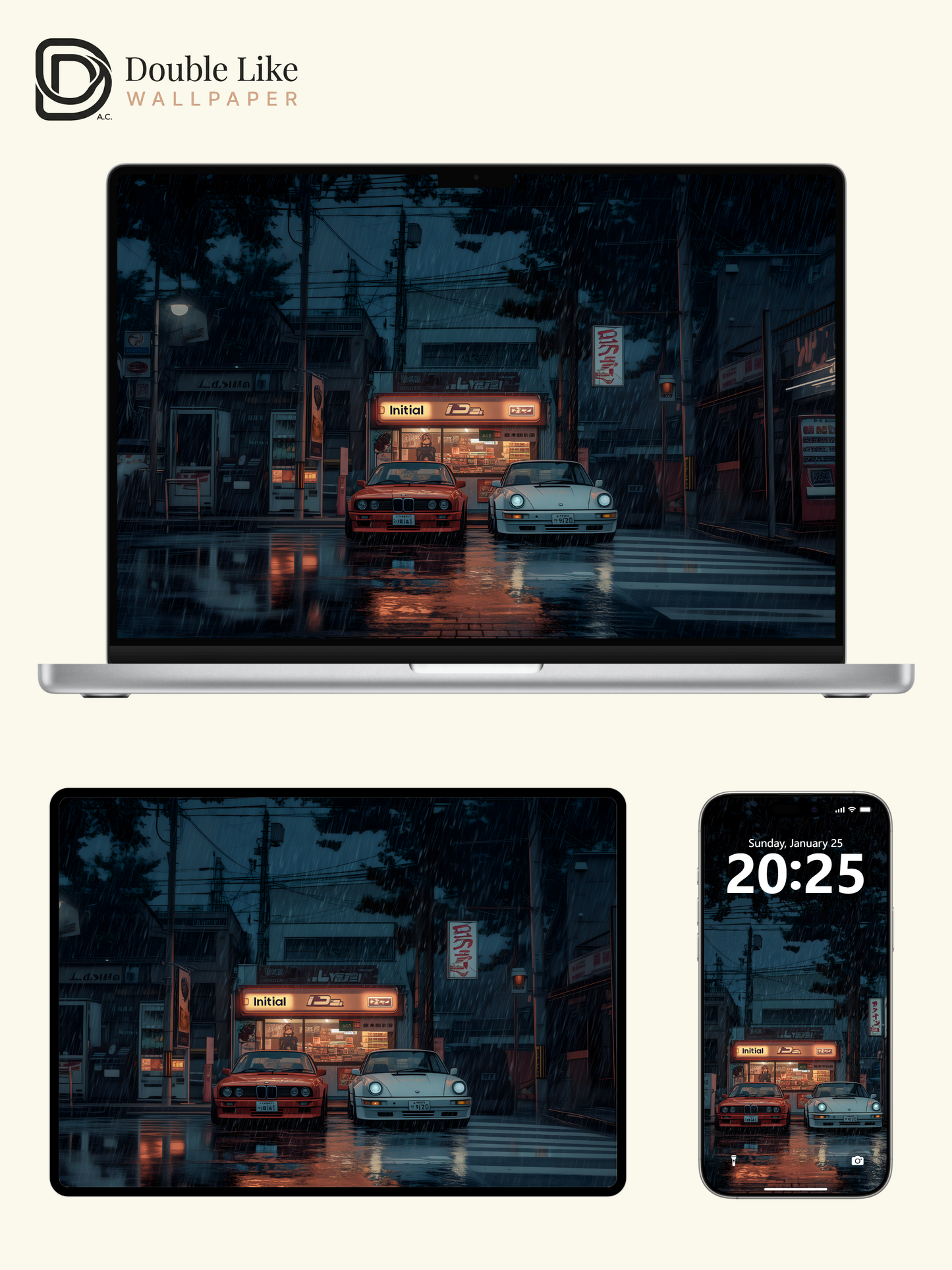 Rainy Japanese Street Vintage Cars Cinematic Aesthetic Wallpaper Pack [#WGF115]