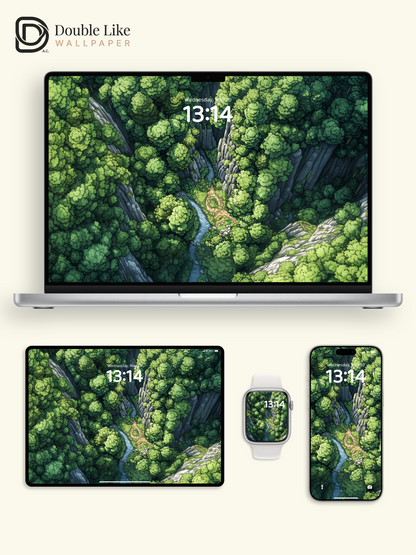 Green Forest River Aerial Illustration Wallpaper Pack [#ZJY478]