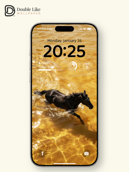 Black Horse Running In Golden Water Motivational Healing Wallpaper Pack [#LFHL30115]