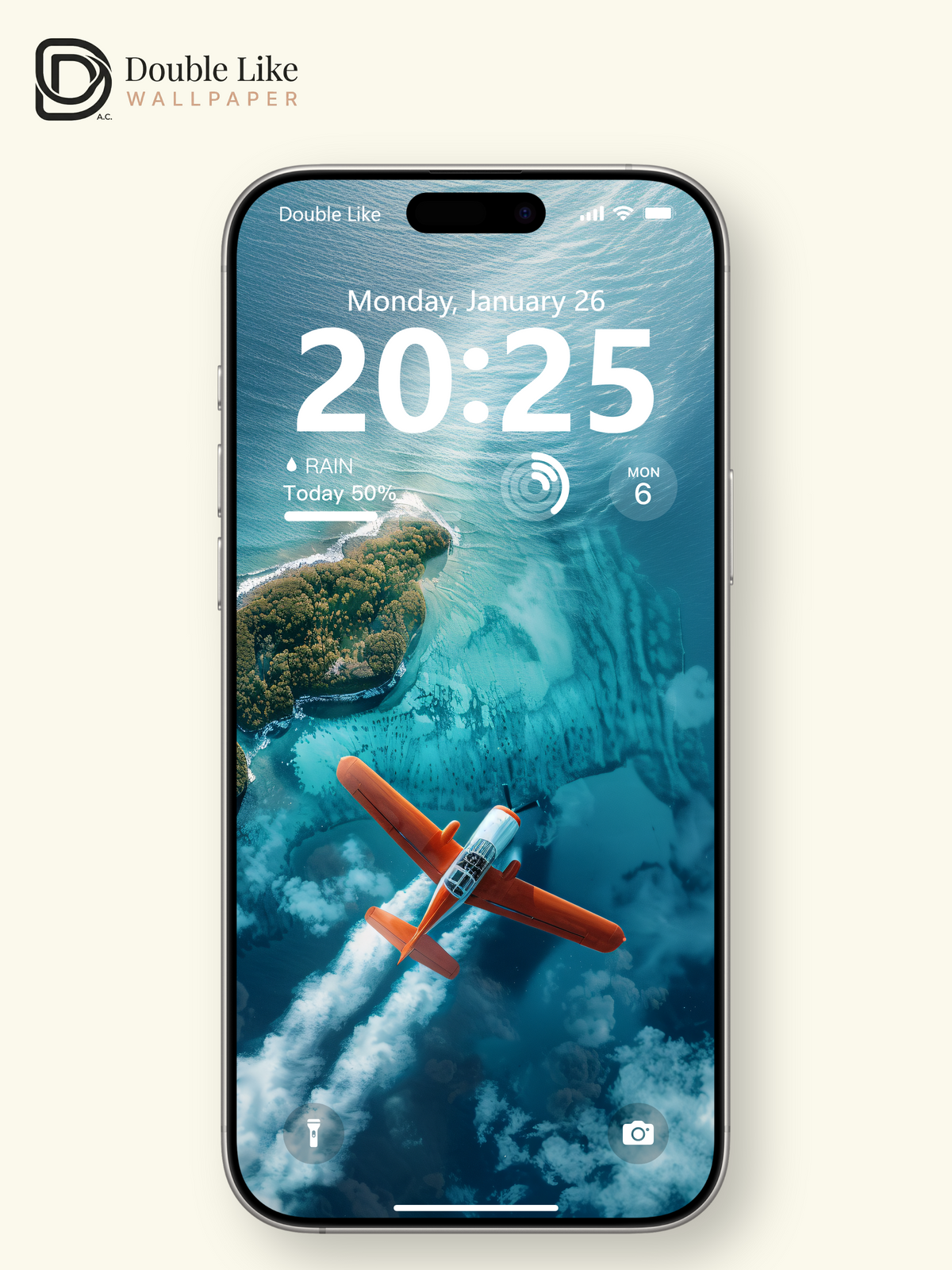 Orange Airplane Ocean Island Aerial Anime Inspired Wallpaper Pack [#WGF063]