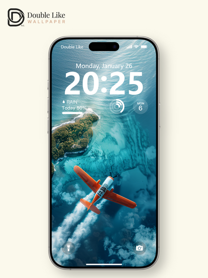 Orange Airplane Ocean Island Aerial Anime Inspired Wallpaper Pack [#WGF063]