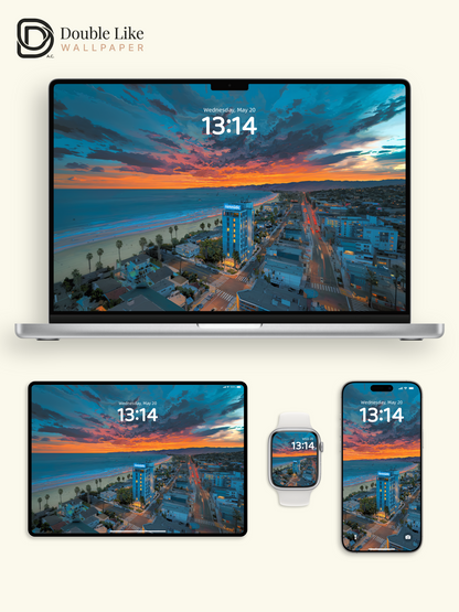 Anime Sunset Coastal City & Ocean Hotel Aesthetic Wallpaper Pack [#JJ1404]