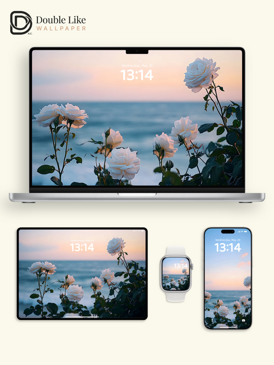 Romantic White Roses Pastel Ocean Sunset Lock Screen Wallpaper Pack [#ZJYX0441]