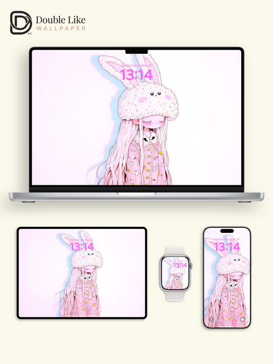 Kawaii Sleepy Anime Girl Fluffy Bunny Beanie Wallpaper [#HW1474]