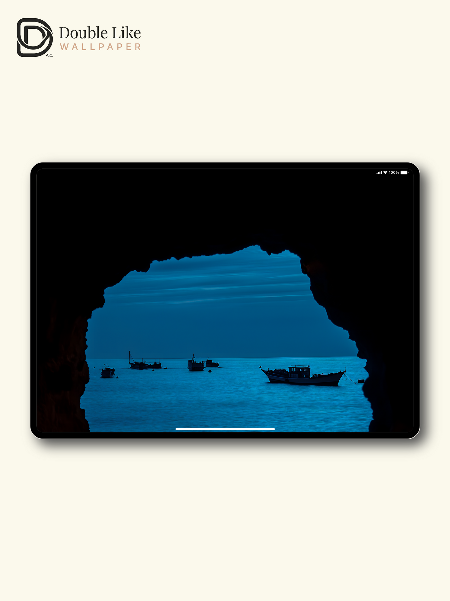 Combined Product Name: Cave Framed Deep Blue Sea Lone Fishing Boat Lonely Calming Atmospheric Cool Tone Ocean Landscape Full-Device Wallpaper Pack [#ZMY029]