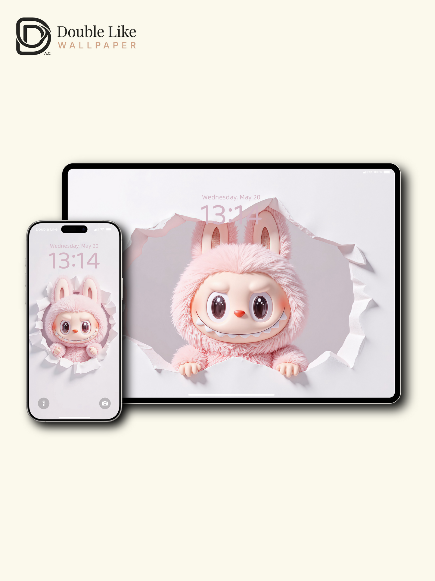 Pink & Blue Twin Dream · Cute Bunny Breaking Wall Wallpaper Set [#JJ94]