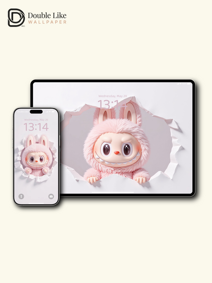 Pink & Blue Twin Dream · Cute Bunny Breaking Wall Wallpaper Set [#JJ94]