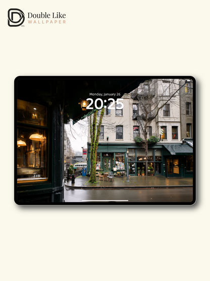 Vintage Rainy City Street Cafe Light Moss Tree Aesthetic Wallpaper Pack [#JJ1360]