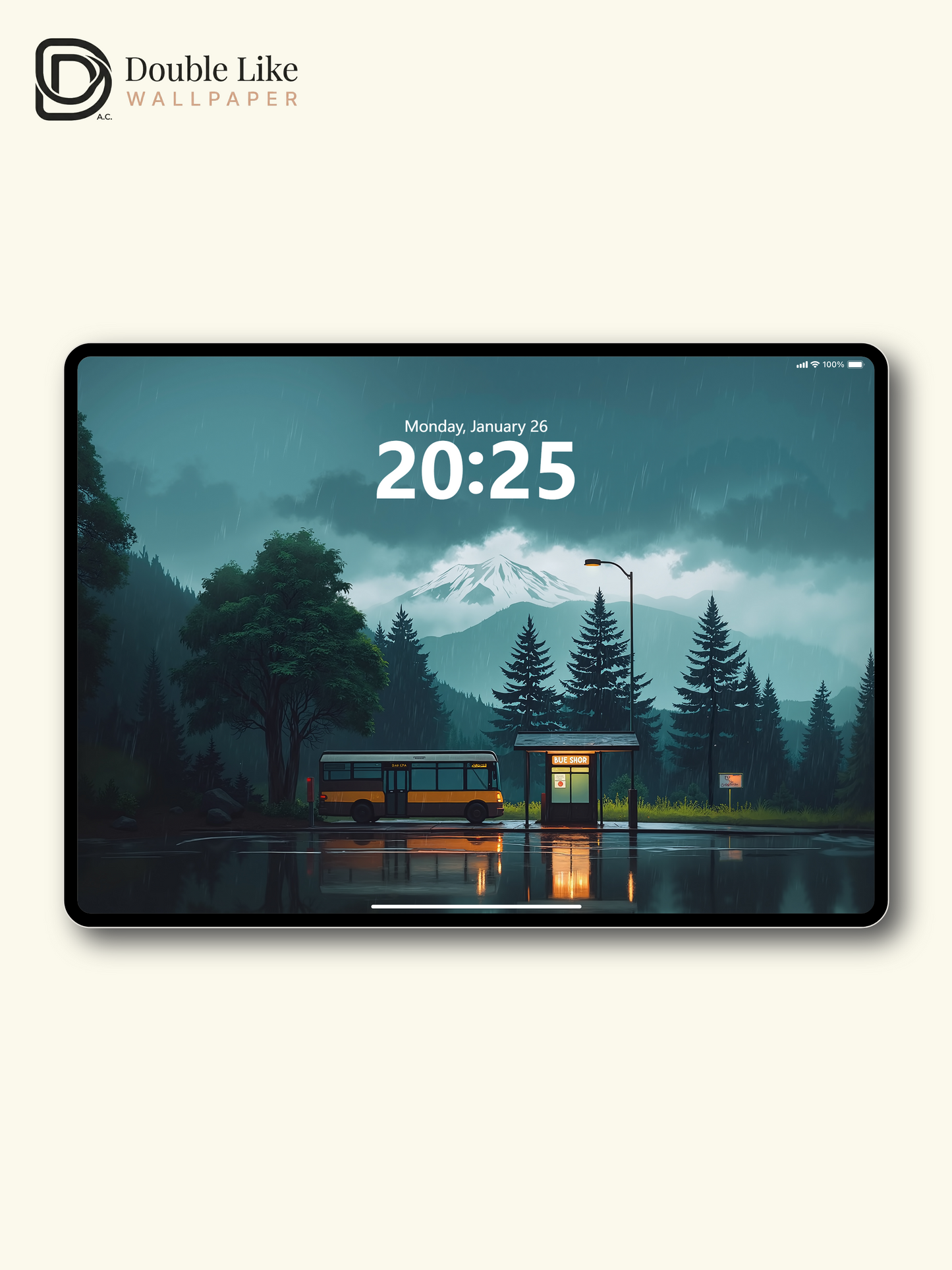 Rainy Mountain Bus Stop Moody Cinematic Digital Art Wallpaper Pack [#WGF019]
