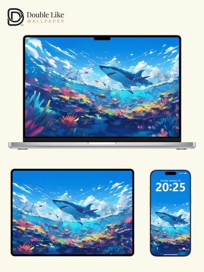 Vibrant Ocean Shark Coral Reef Anime Aesthetic Wallpaper Pack [#WGF032]