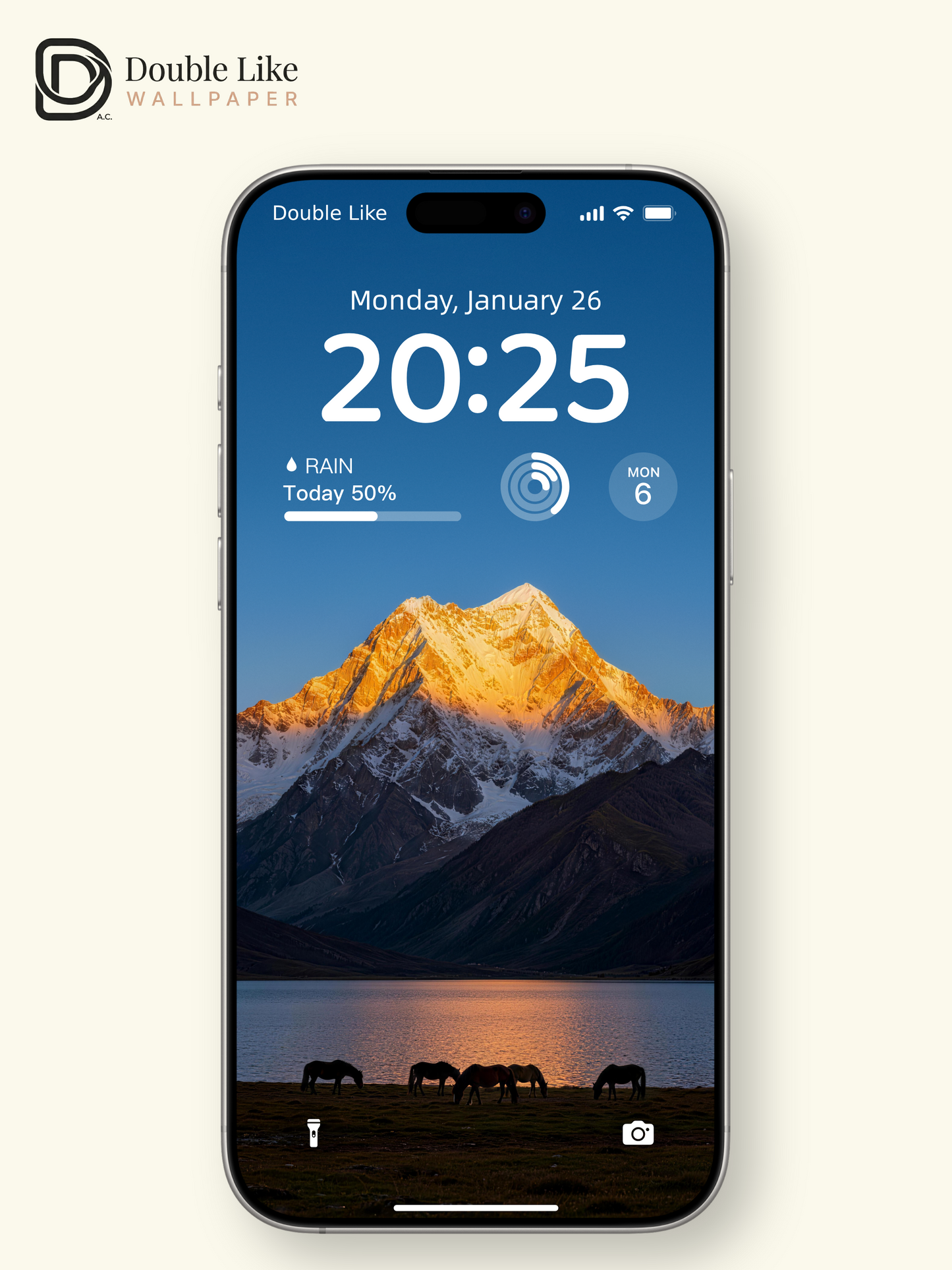 Golden Snow Mountain Lake Horse Healing Landscape Wallpaper Pack [#LFHL30208]
