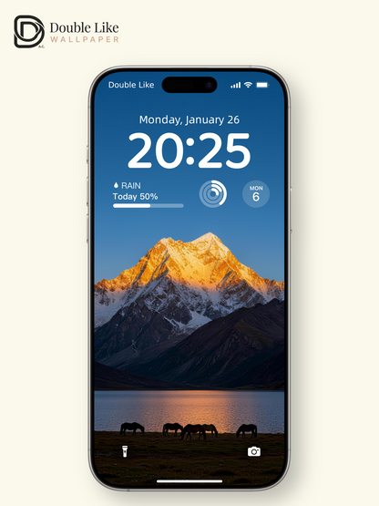 Golden Snow Mountain Lake Horse Healing Landscape Wallpaper Pack [#LFHL30208]